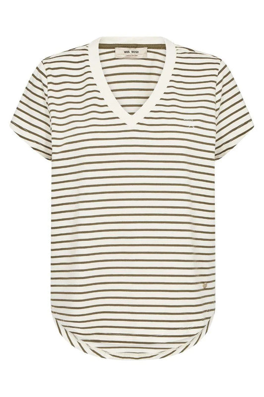 MOS MOSH - Kala V-SS Stripe Tee | Olive Night