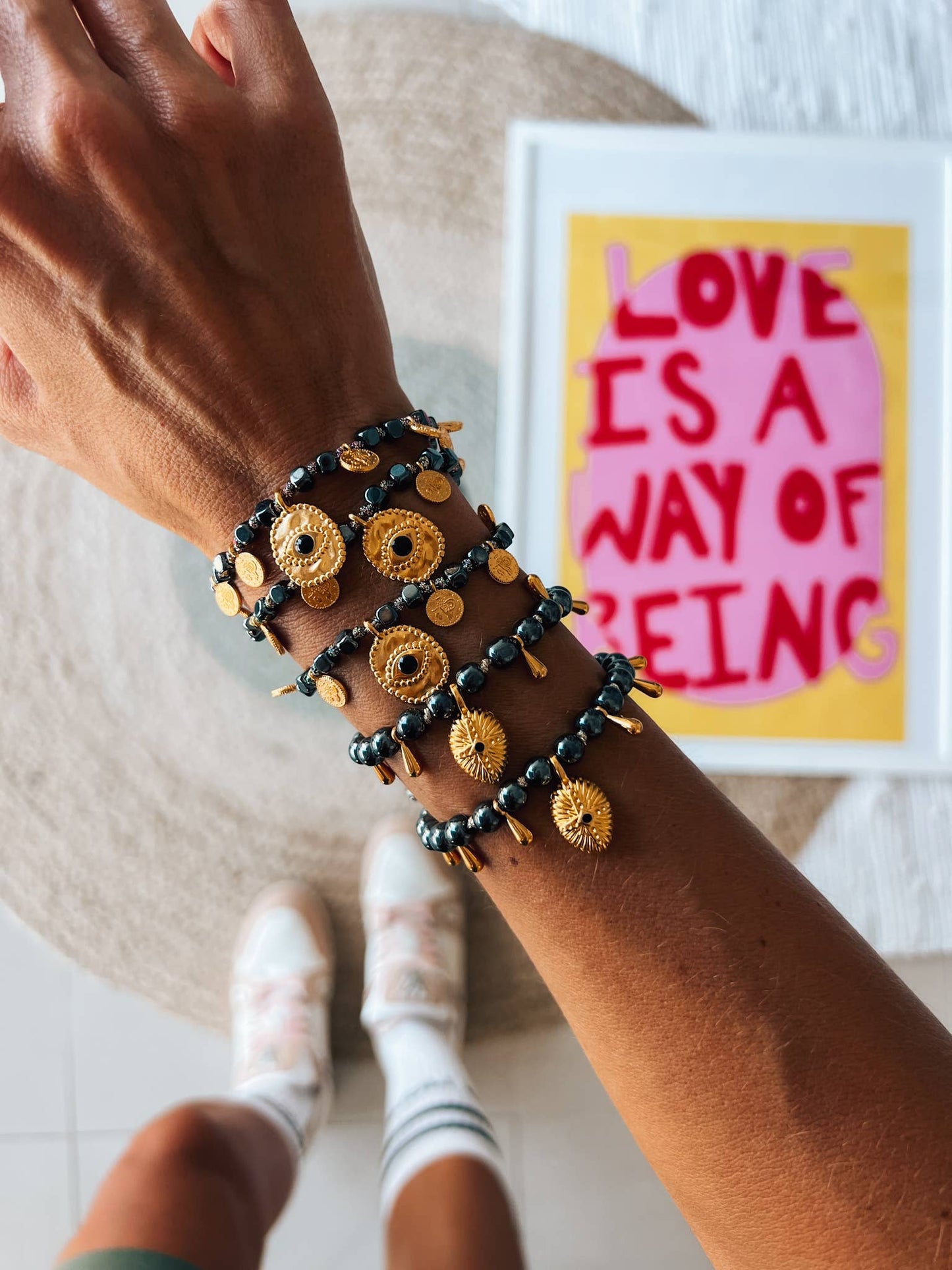 Ηematite Gold Protection Bracelets: Cross and eye