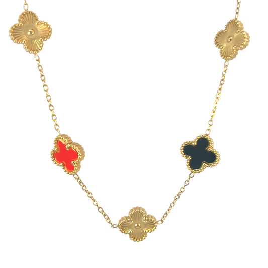 Multi Colour Four Leaf Clover Necklace, 18K Gold Plated
