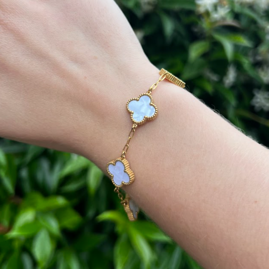 White Four Leaf Clover Double-Sided Bracelet,18K Gold Plate