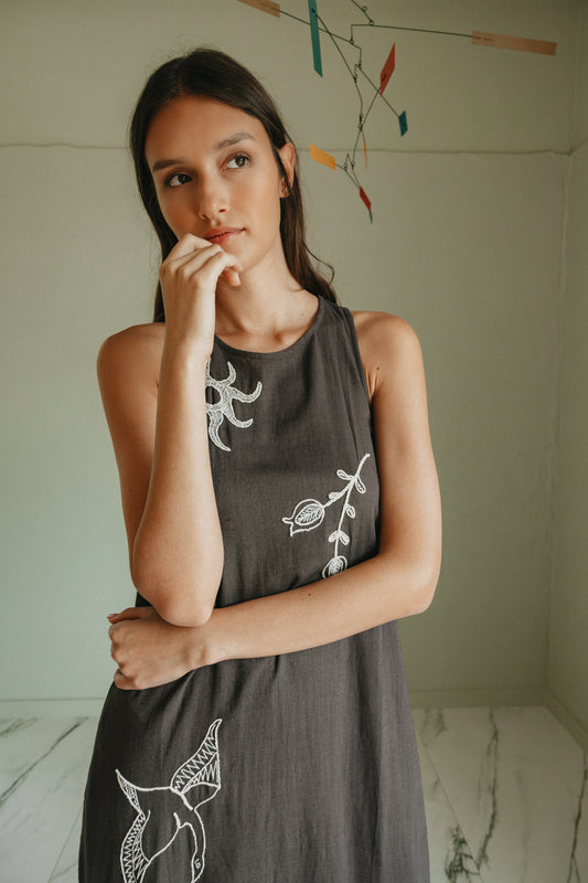 Indi & Cold - Natural Embroidered Dress