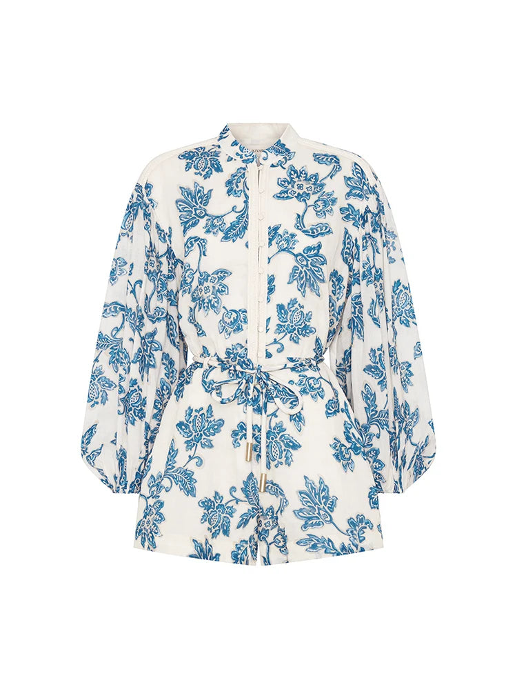 KIVARI - Bluebell Playsuit | Blue Ecru