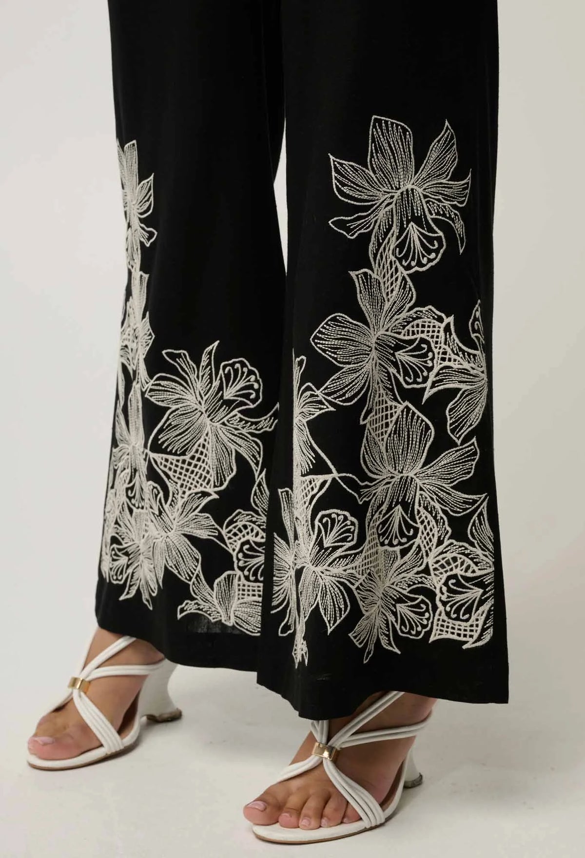 OnceWas - Willow Linen Viscose Embroidery Detail Pant | Black