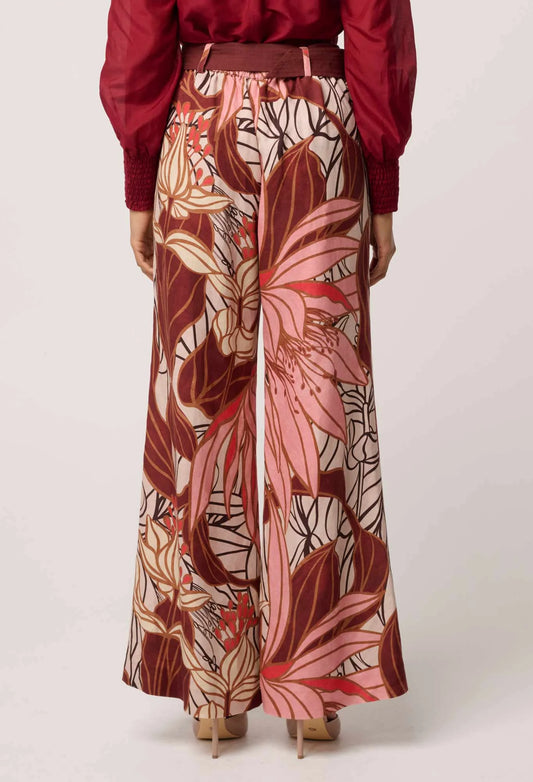 OnceWas - Adele Linen Viscose Belted Printed Pant | Cathedral Botanic