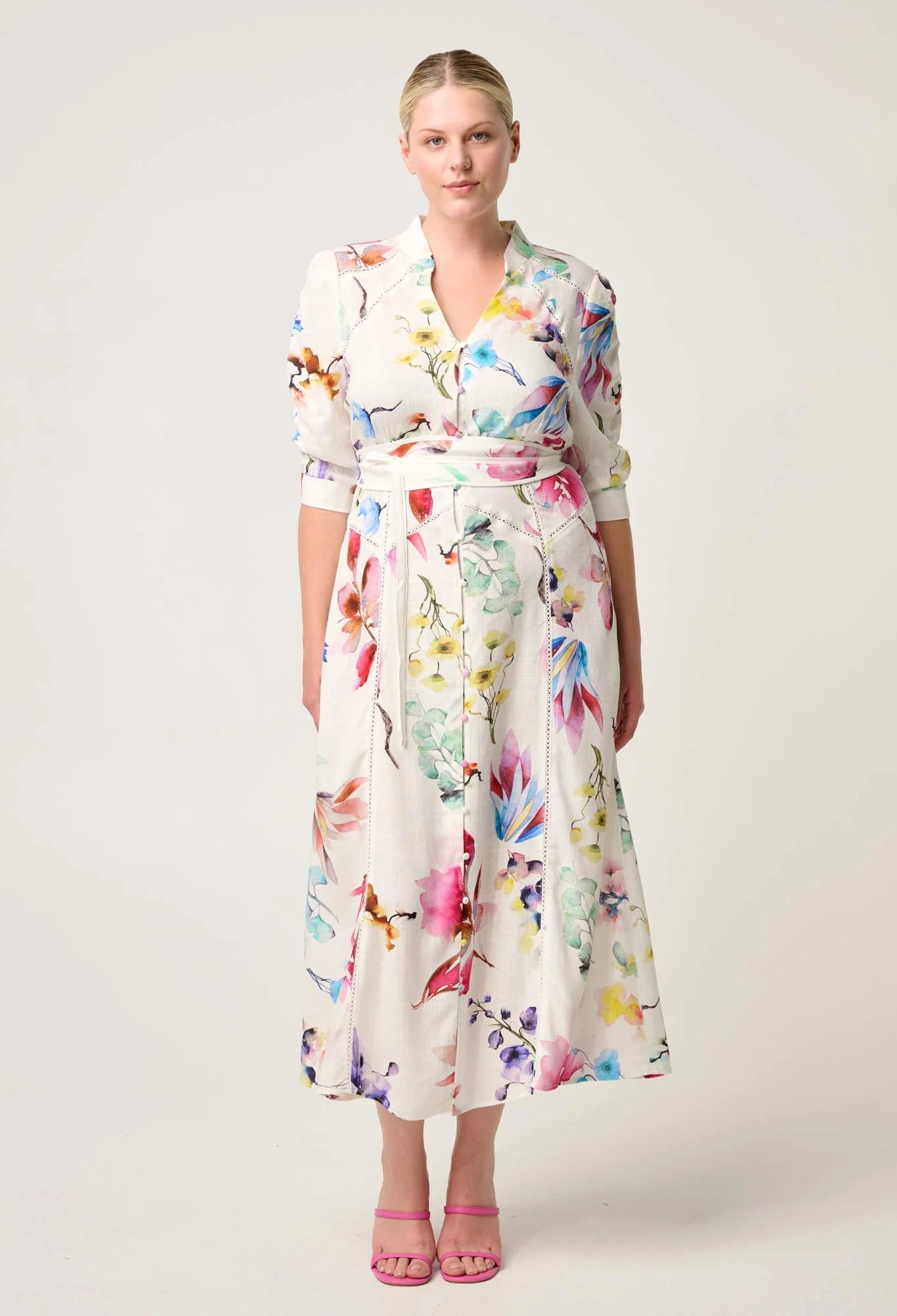 OnceWas - Xenia Yoke Linen Viscose Dress | Plume Blossom OnceWas