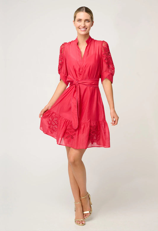 OnceWas - Jamila Silk Cotton Custom Lace Detail Dress | Ruby