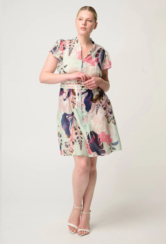 OnceWas - Nisreen Silk Cotton Embroidered Flutter Sleeve Dress | Oasis Flora