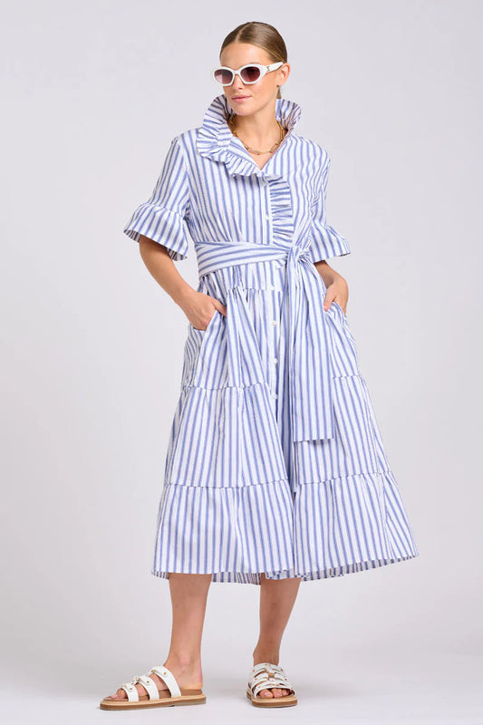 Shirty - The Molly Oversized Shirt Dress | White with Azure Ticking