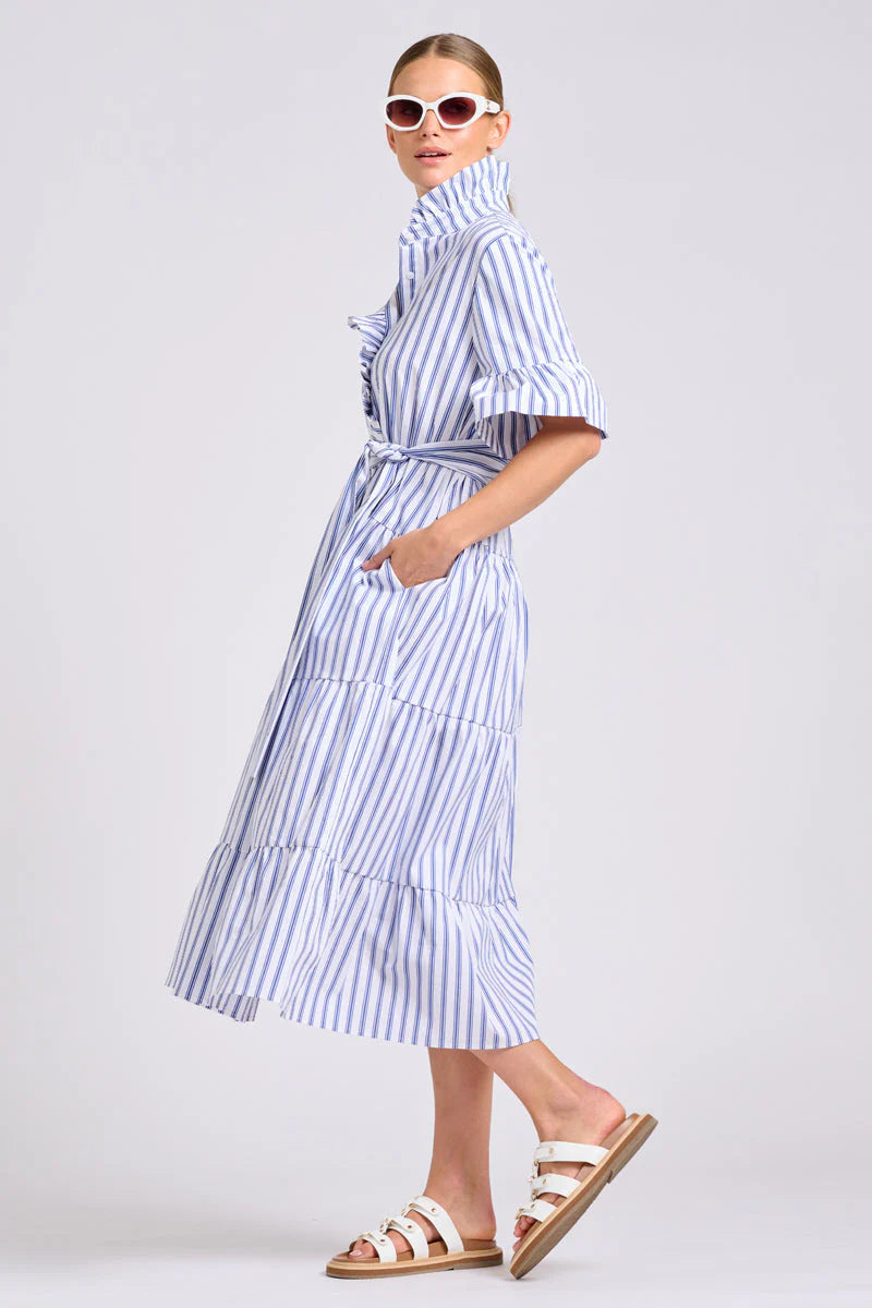 Shirty - The Molly Oversized Shirt Dress | White with Azure Ticking