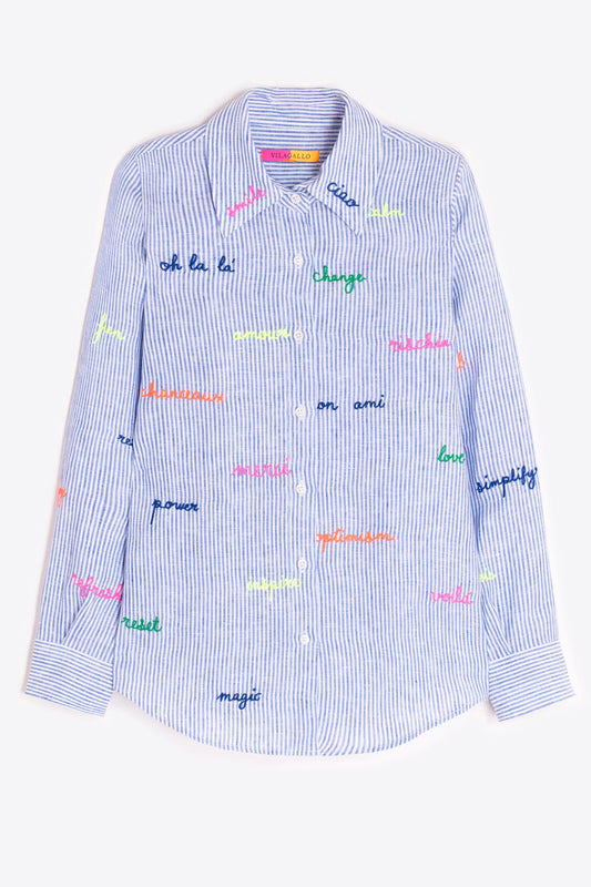 Vilagallo - Mafalda 500 Stripe Linen Embroidered | Stripe