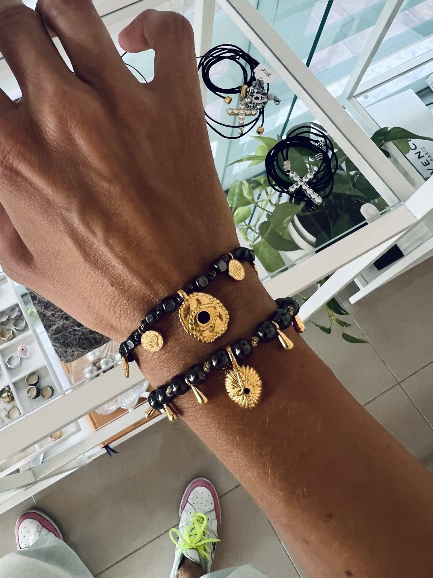 Ηematite Gold Protection Bracelets: Cross and eye