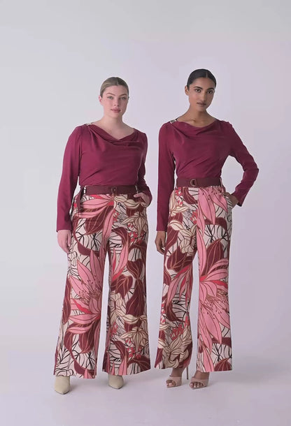 OnceWas - Serene Gold Detail Cupro Viscose Stretch Top | Ruby