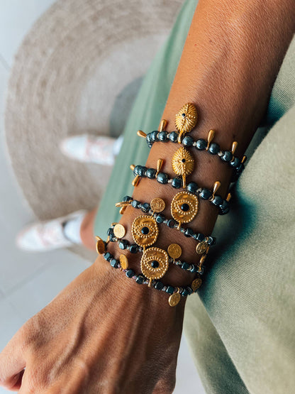 Ηematite Gold Protection Bracelets: Cross and eye