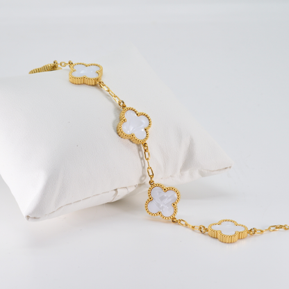 White Four Leaf Clover Double-Sided Bracelet,18K Gold Plate