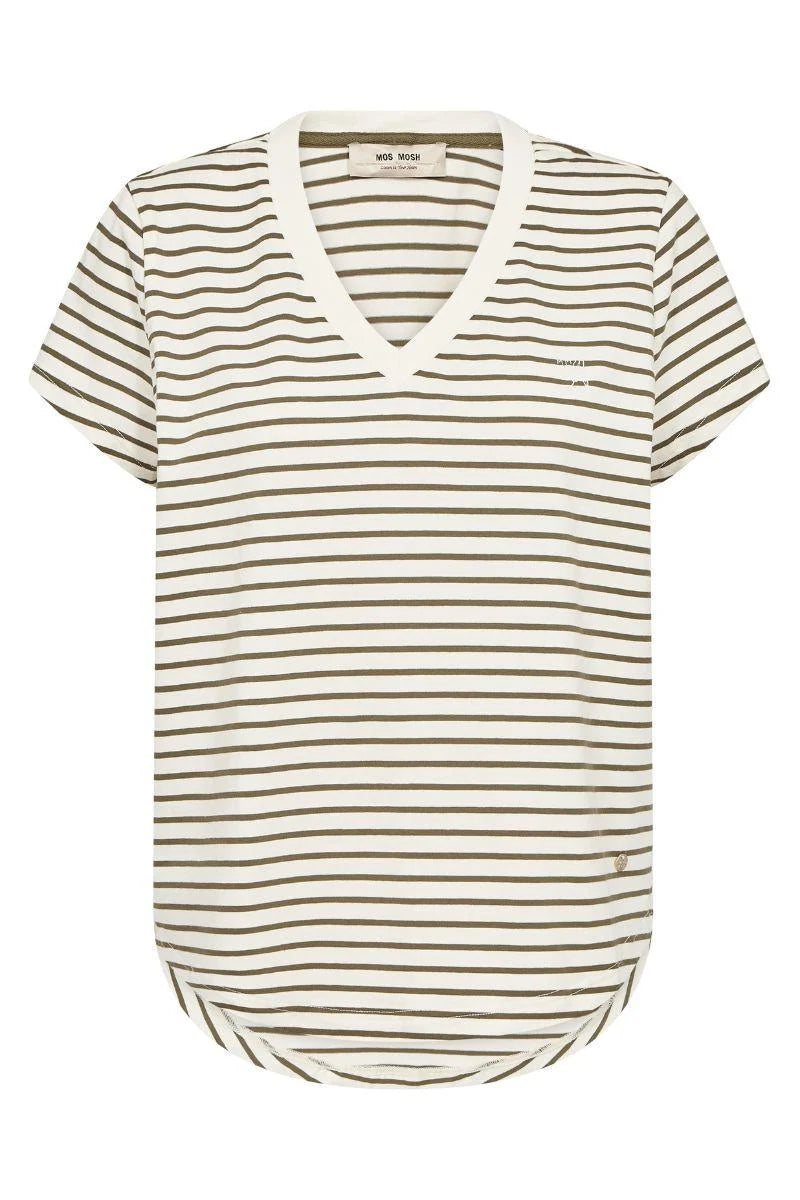 MOS MOSH - Kala V-SS Stripe Tee | Olive Night
