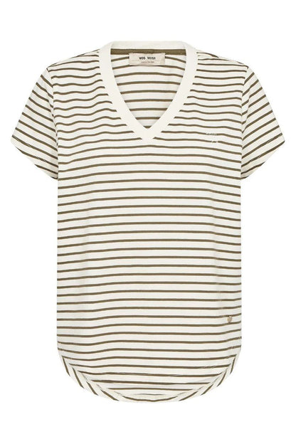 MOS MOSH - Kala V-SS Stripe Tee | Olive Night