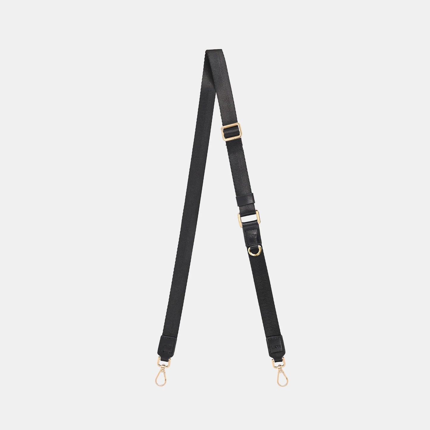 Louve Collection - Vera Black Leather & Nylon Crossbody Phone Lanyard | Gold Hardware