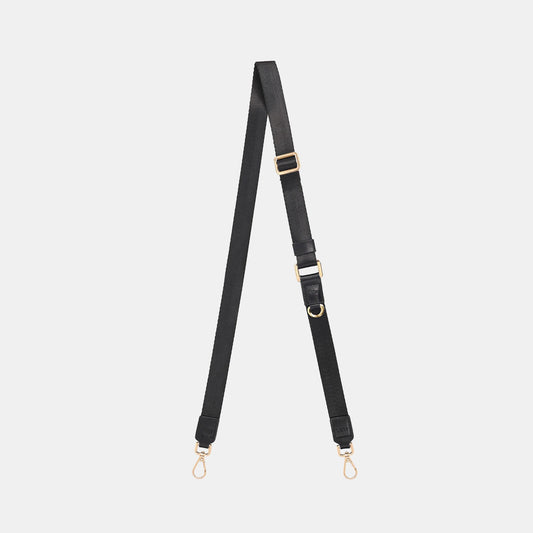 Louve Collection - Vera Black Leather & Nylon Crossbody Phone Lanyard | Gold Hardware