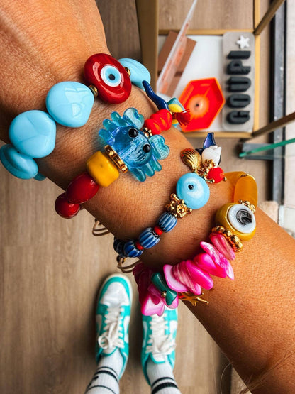 Summer bracelets with protection eye and semiprecious beads: Blue beads