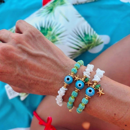 Beaded Turquoise Ceramic Eye Bracelet with Starfish Charm