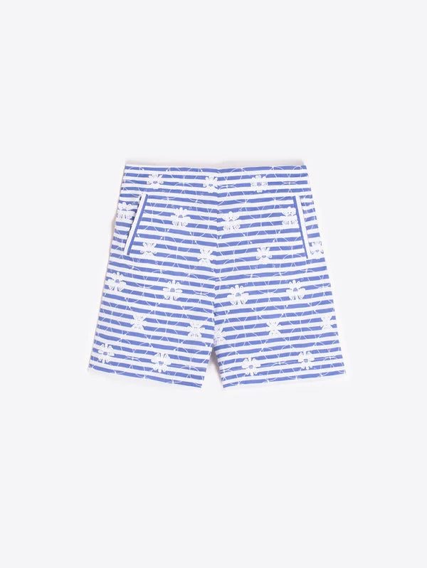 Vilagallo - Blue Striped Shorts With Floral Embroidery