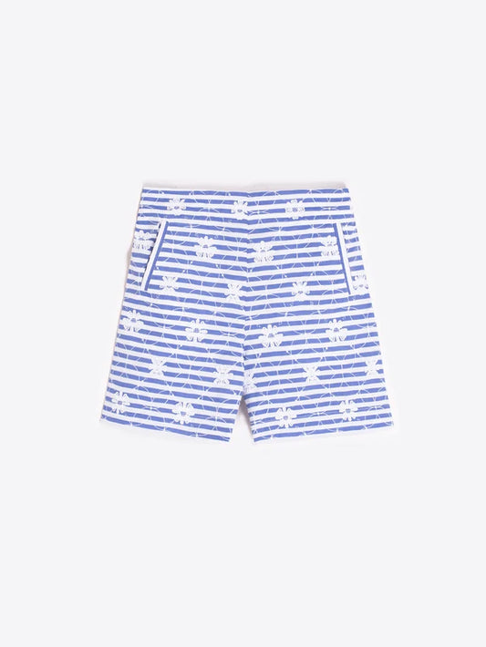 Vilagallo - Blue Striped Shorts With Floral Embroidery
