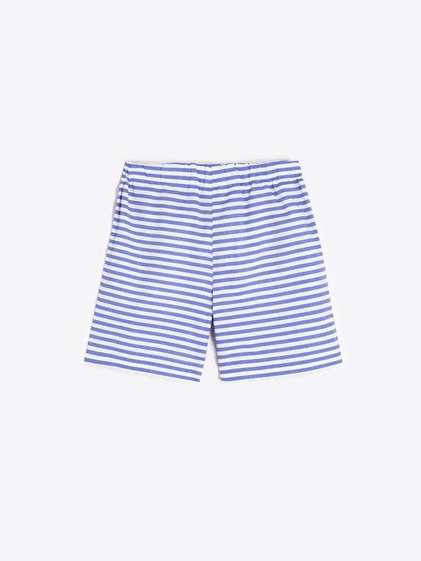 Vilagallo - Blue Striped Shorts With Floral Embroidery