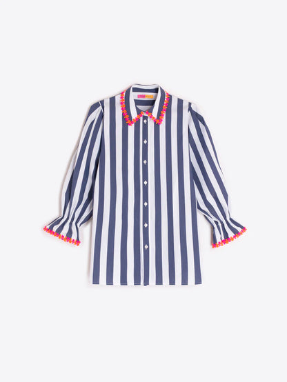 Vilagallo - Puff Sleeve Shirt | Navy/White Stripe