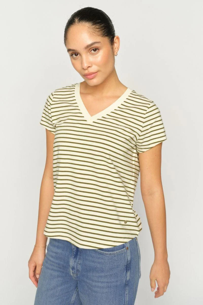 MOS MOSH - Kala V-SS Stripe Tee | Olive Night