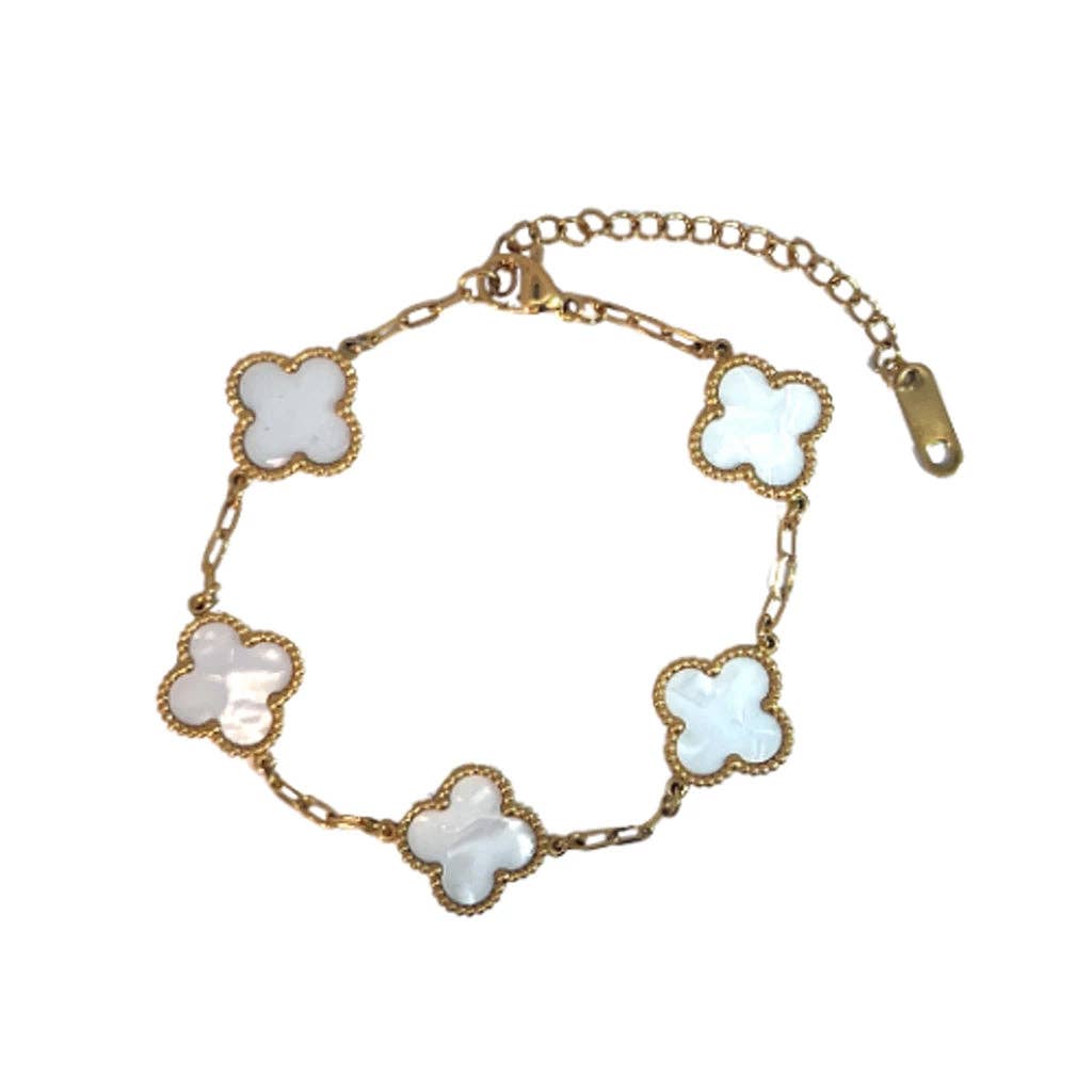 White Four Leaf Clover Double-Sided Bracelet,18K Gold Plate