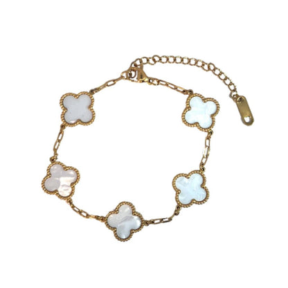 White Four Leaf Clover Double-Sided Bracelet,18K Gold Plate