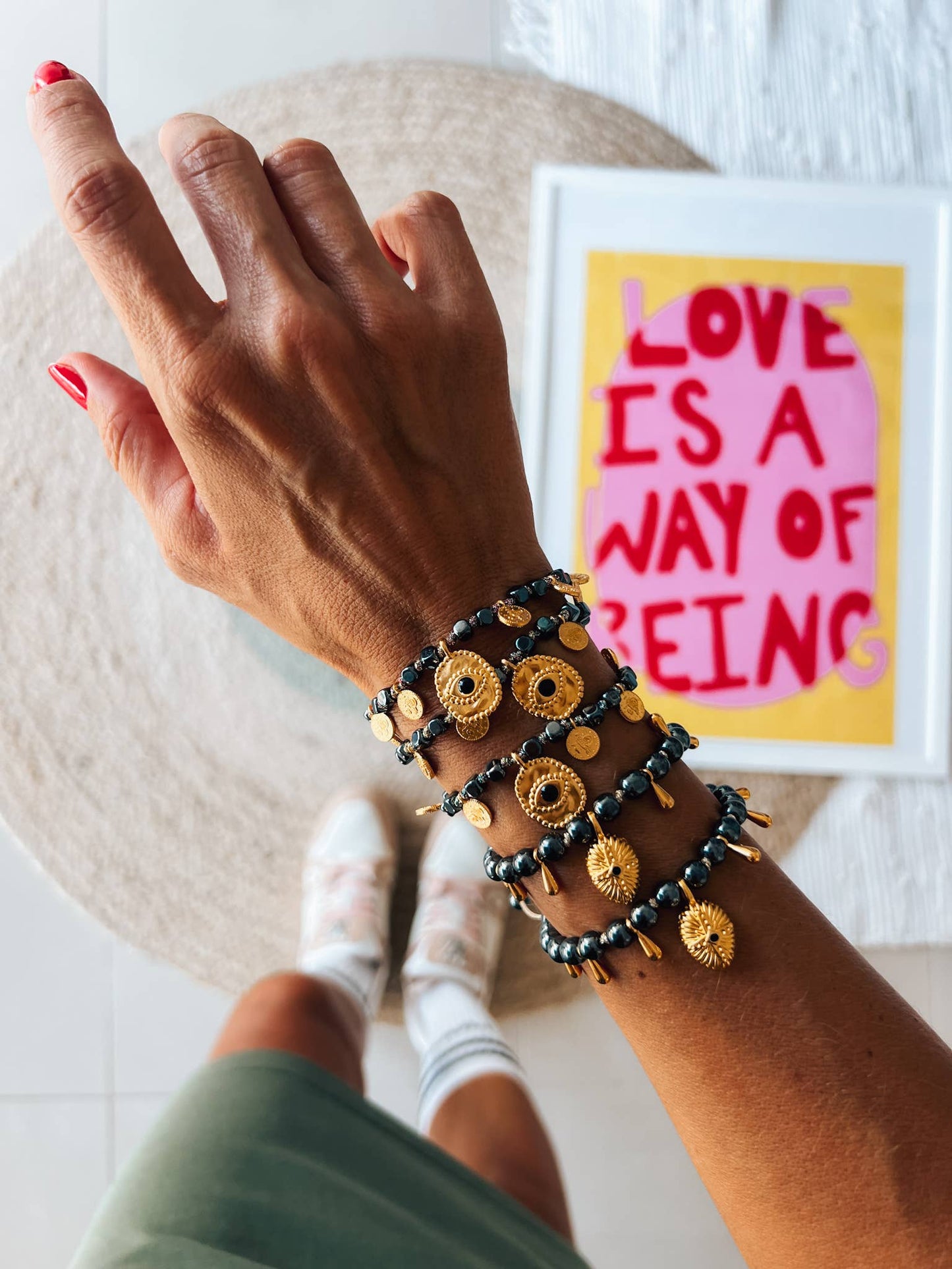 Ηematite Gold Protection Bracelets: Cross and eye