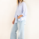 Hut - Baby Blue Stripe Boyfriend Linen Shirt