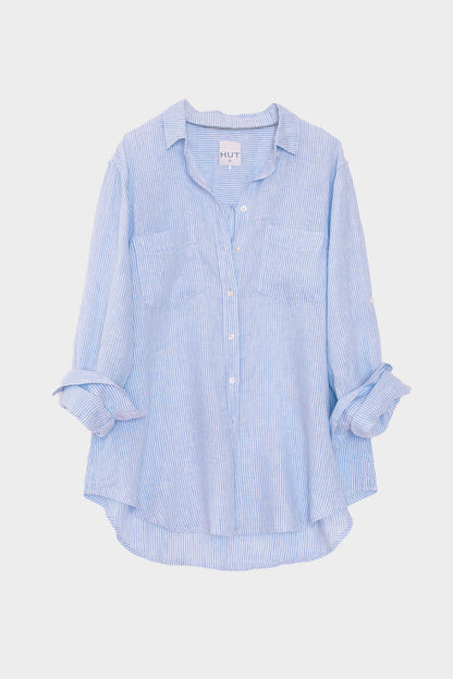 Hut - Baby Blue Stripe Boyfriend Linen Shirt