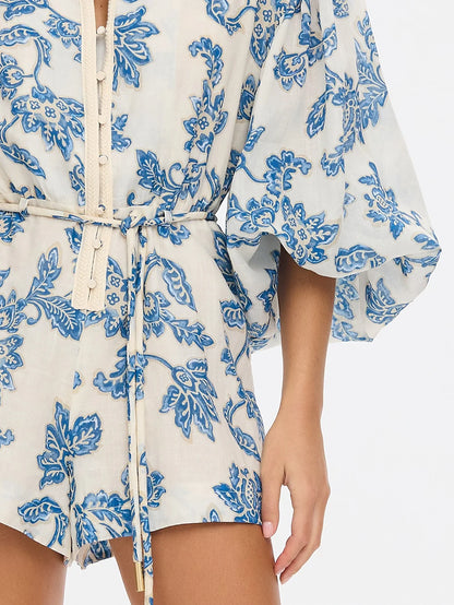 KIVARI - Bluebell Playsuit | Blue Ecru