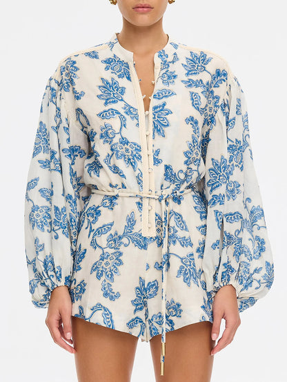 KIVARI - Bluebell Playsuit | Blue Ecru