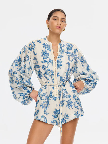 KIVARI - Bluebell Playsuit | Blue Ecru