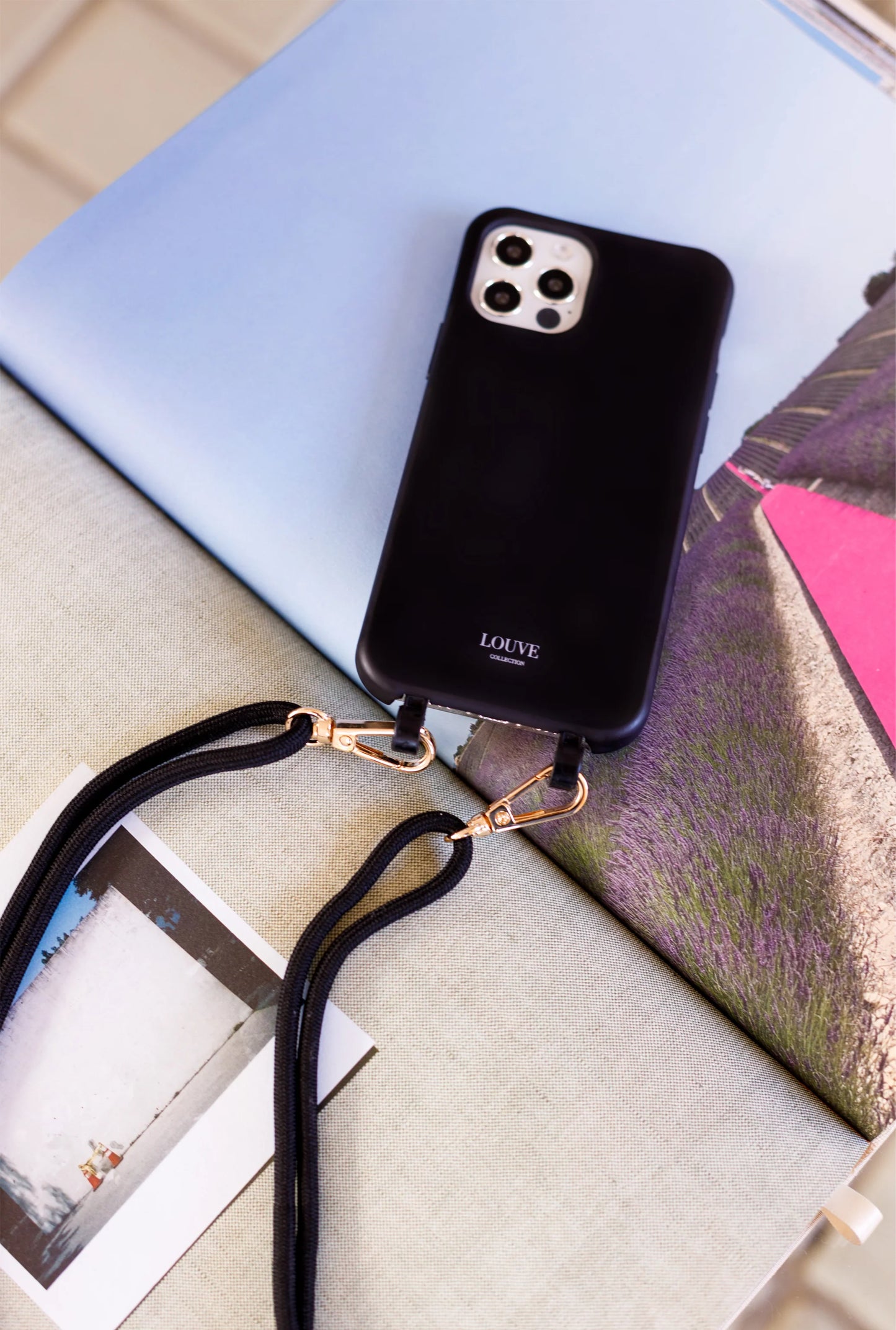 Louve Collection - Mystique Black Crossbody Phone Strap | Gold Hardware