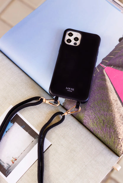 Louve Collection - Mystique Black Crossbody Phone Strap | Gold Hardware