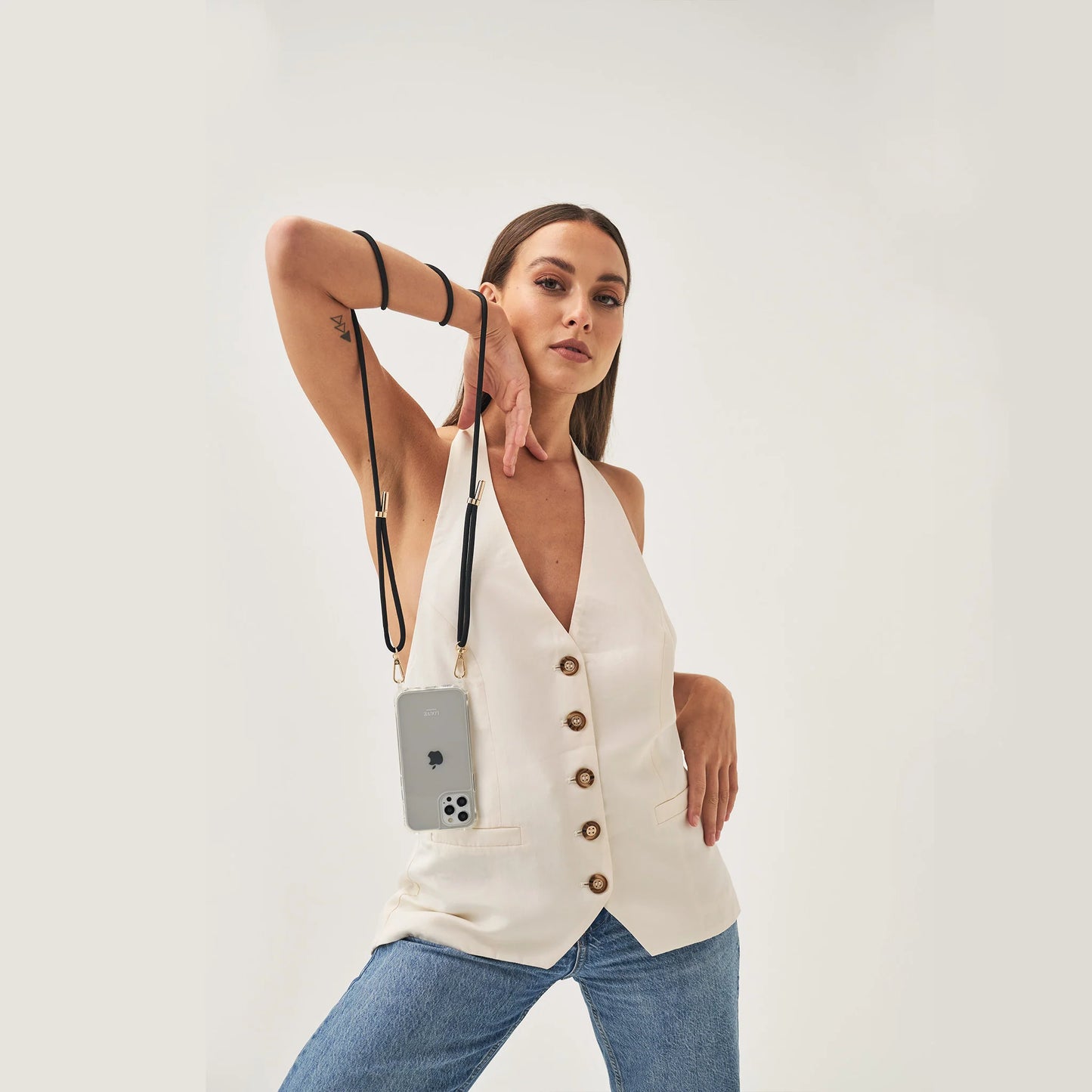 Louve Collection - Mystique Black Crossbody Phone Strap | Gold Hardware
