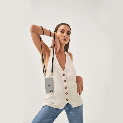 Louve Collection - Mystique Black Crossbody Phone Strap | Gold Hardware