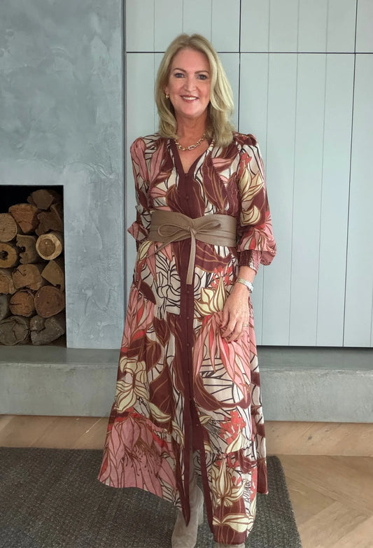 OnceWas - Liliana Cotton Silk Printed Maxi Dress | Cathedral Botanic