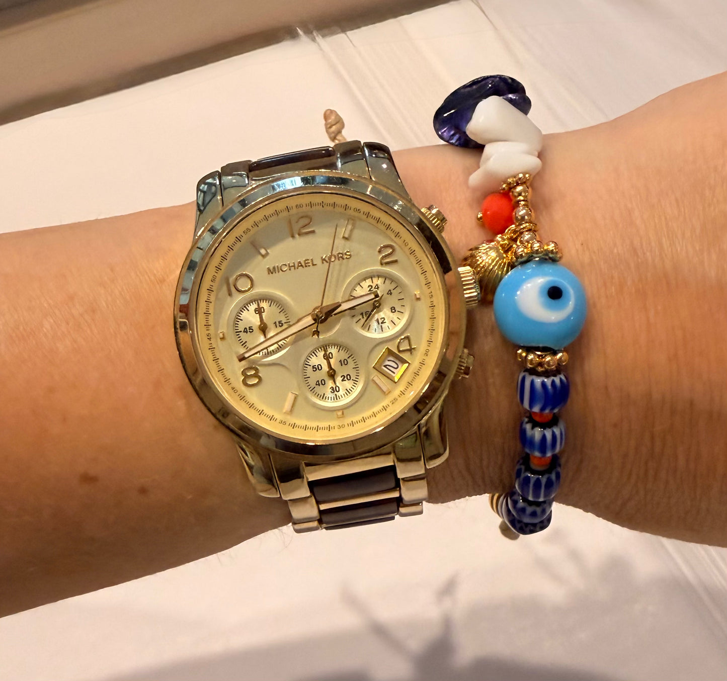 Summer bracelets with protection eye and semiprecious beads: Blue beads