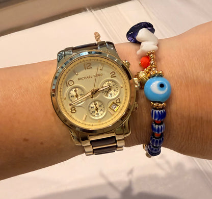 Summer bracelets with protection eye and semiprecious beads: Blue beads
