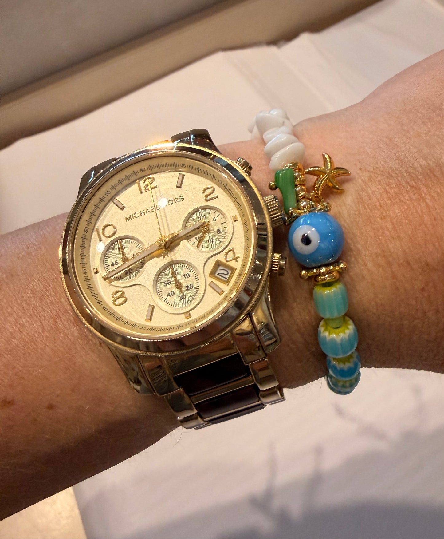 Beaded Turquoise Ceramic Eye Bracelet with Starfish Charm