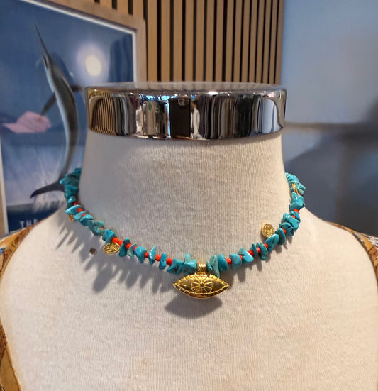 Turquoise & Red Howlite Necklaces – Eye Necklace sold separately (pictured on top)
