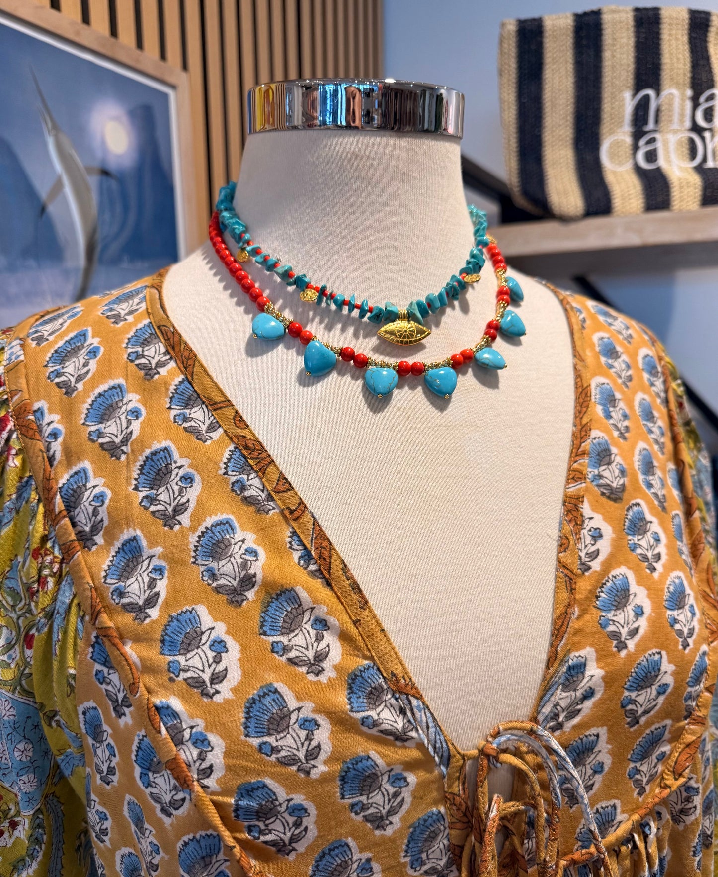 Turquoise & Red Howlite Necklaces – Eye Necklace sold separately (pictured on top)