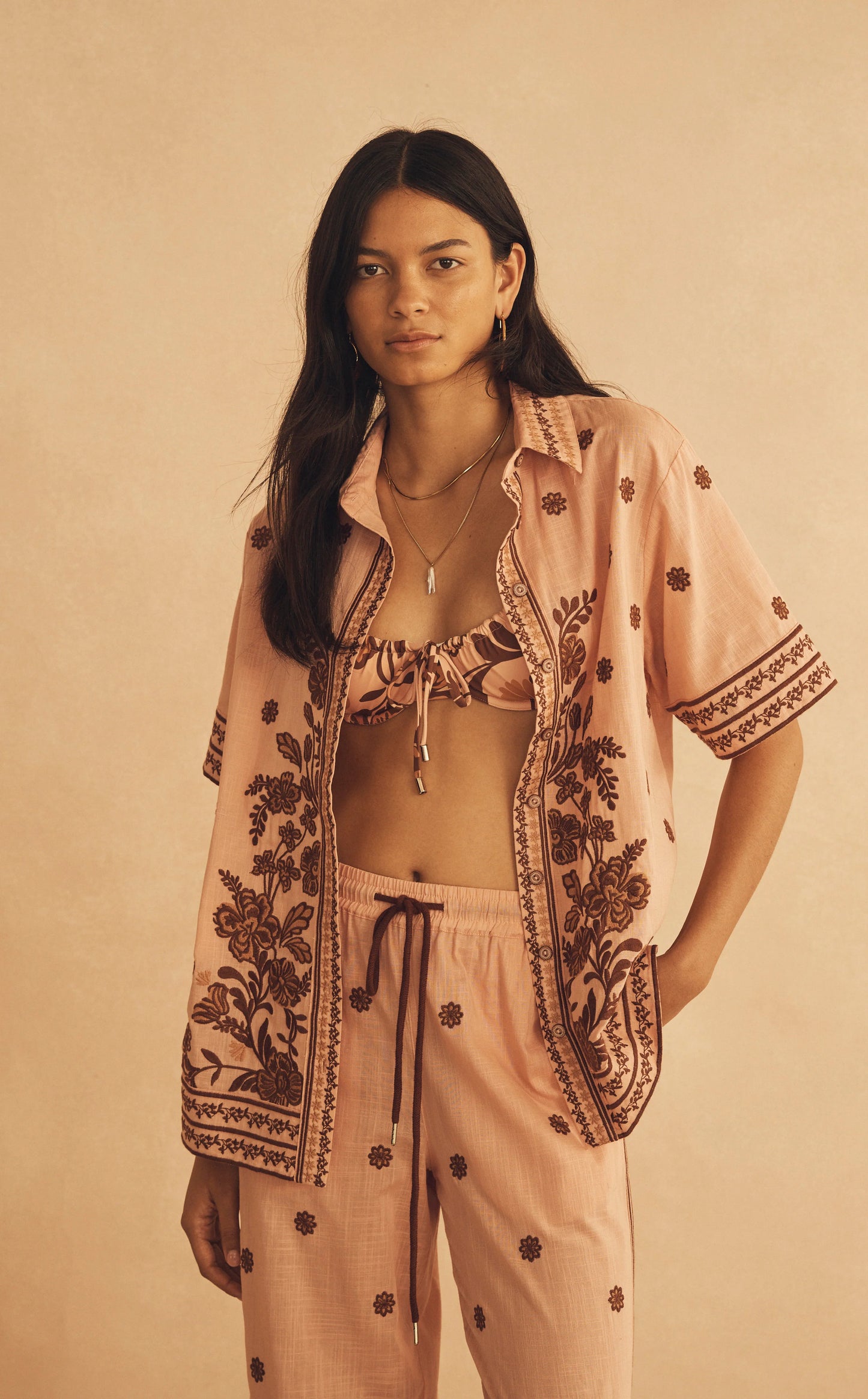 AUR OCEÀ - Infiorata Embroidered Short Sleeve Resort Shirt