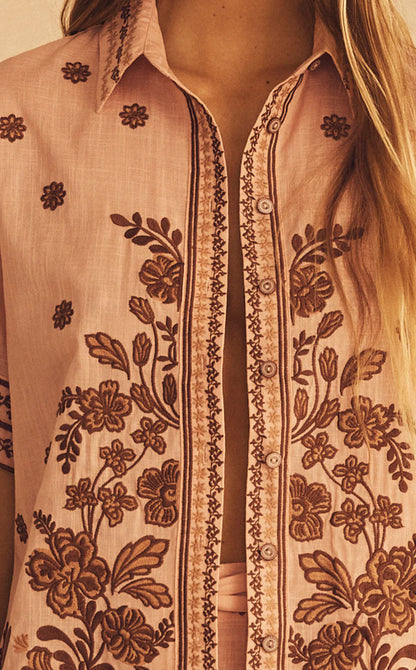 AUR OCEÀ - Infiorata Embroidered Short Sleeve Resort Shirt