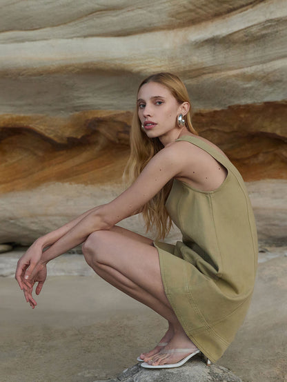 KIVARI - Ilaria Denim Mini Dress | Olive